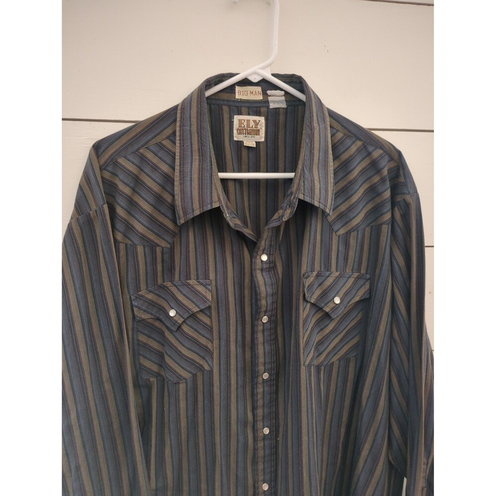 Vintage Ely cattleman 3x striped western Pearl snap button shirt Fall ranch